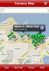 Campus Map, showing all libraries, and detailed information for Helen C White